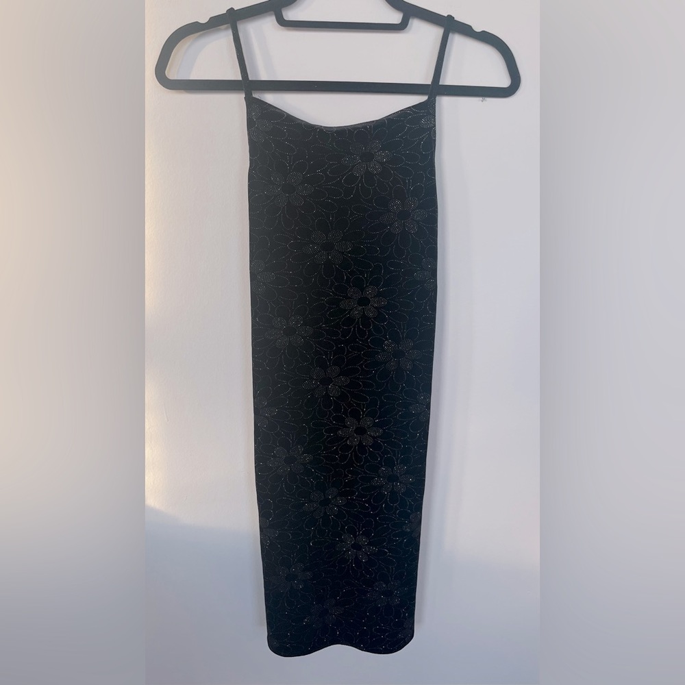 90s velvet dress with shiny silver flower print